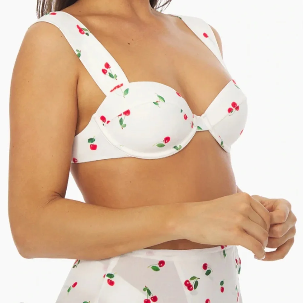 weworewhat cherries claudia swimsuit top and low rise bottom size large - Picture 2 of 8